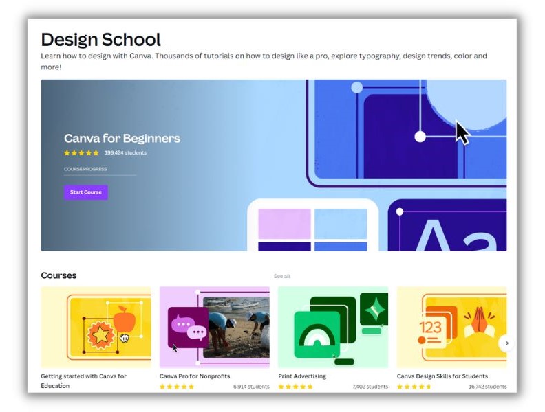 Content creator - screenshot of canva education page