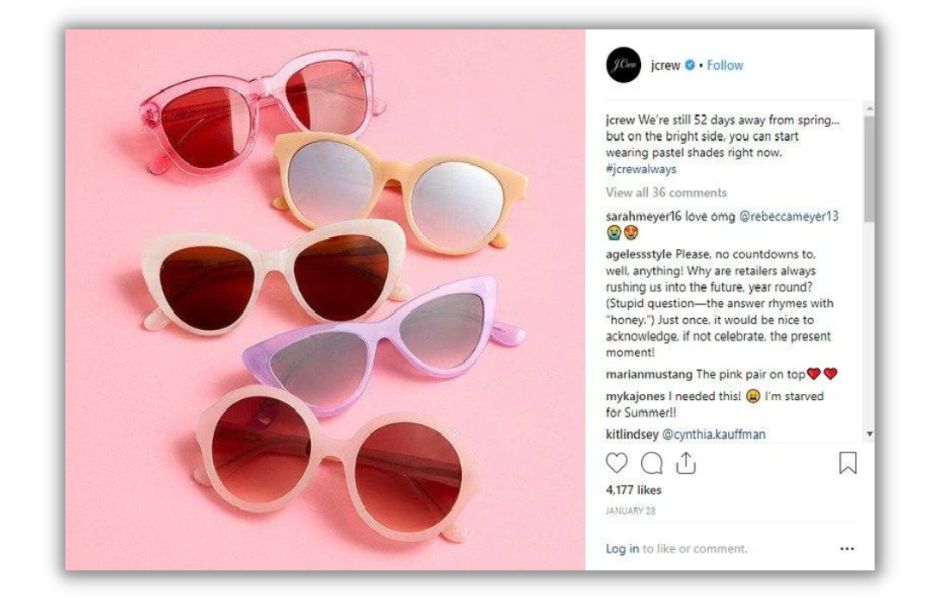 Content creator - ad for sunglasses on Instagram
