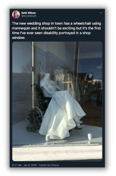 Holiday marketing trends - Instagram post showing a mannequin in a wheelchair.