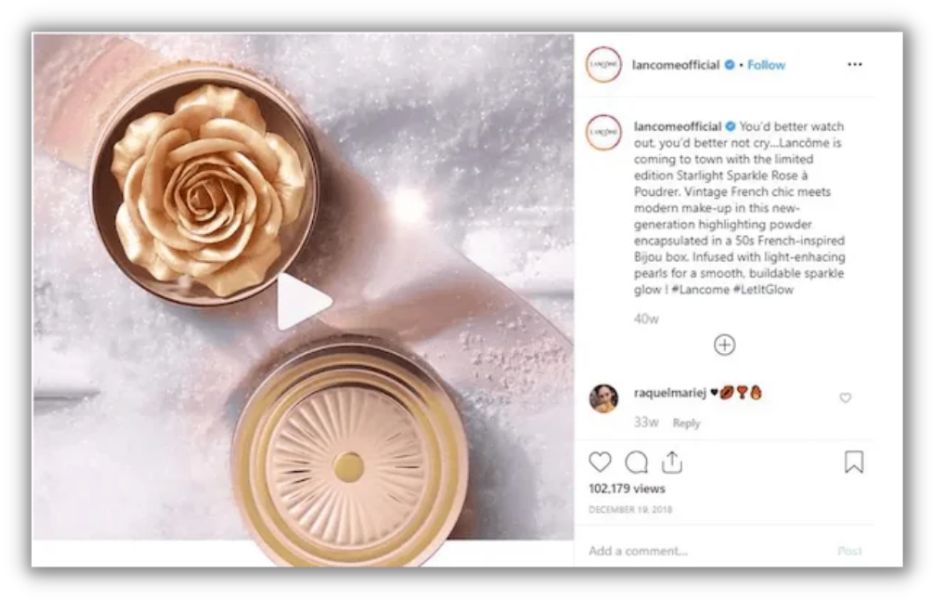 Holiday marketing trends - screenshot of an instagram post