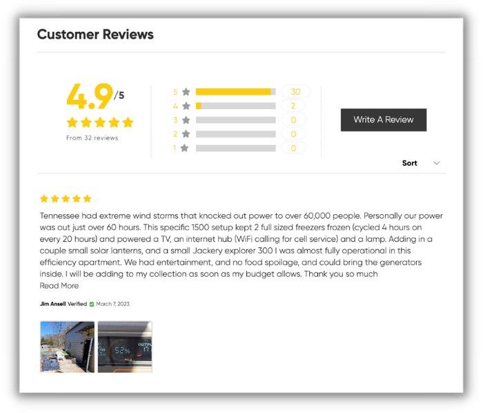 increase conversion rates - example of customer reviews on product landing page to help drive conversion rates up