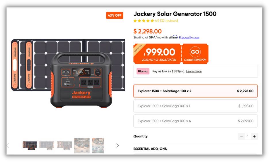 increase conversion rates - example of product landing page from jackery